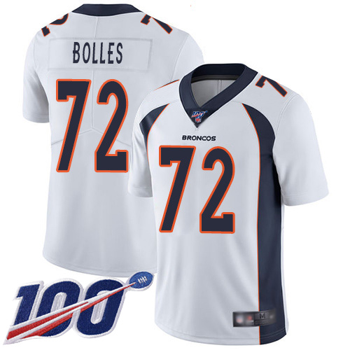 Men Denver Broncos #72 Garett Bolles White Vapor Untouchable Limited Player 100th Season Football NFL Jersey